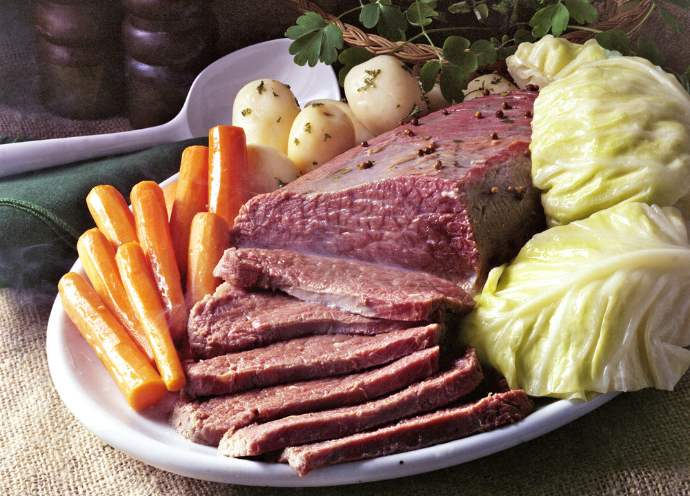 Tender corned beef and cabbage with potatoes and carrots